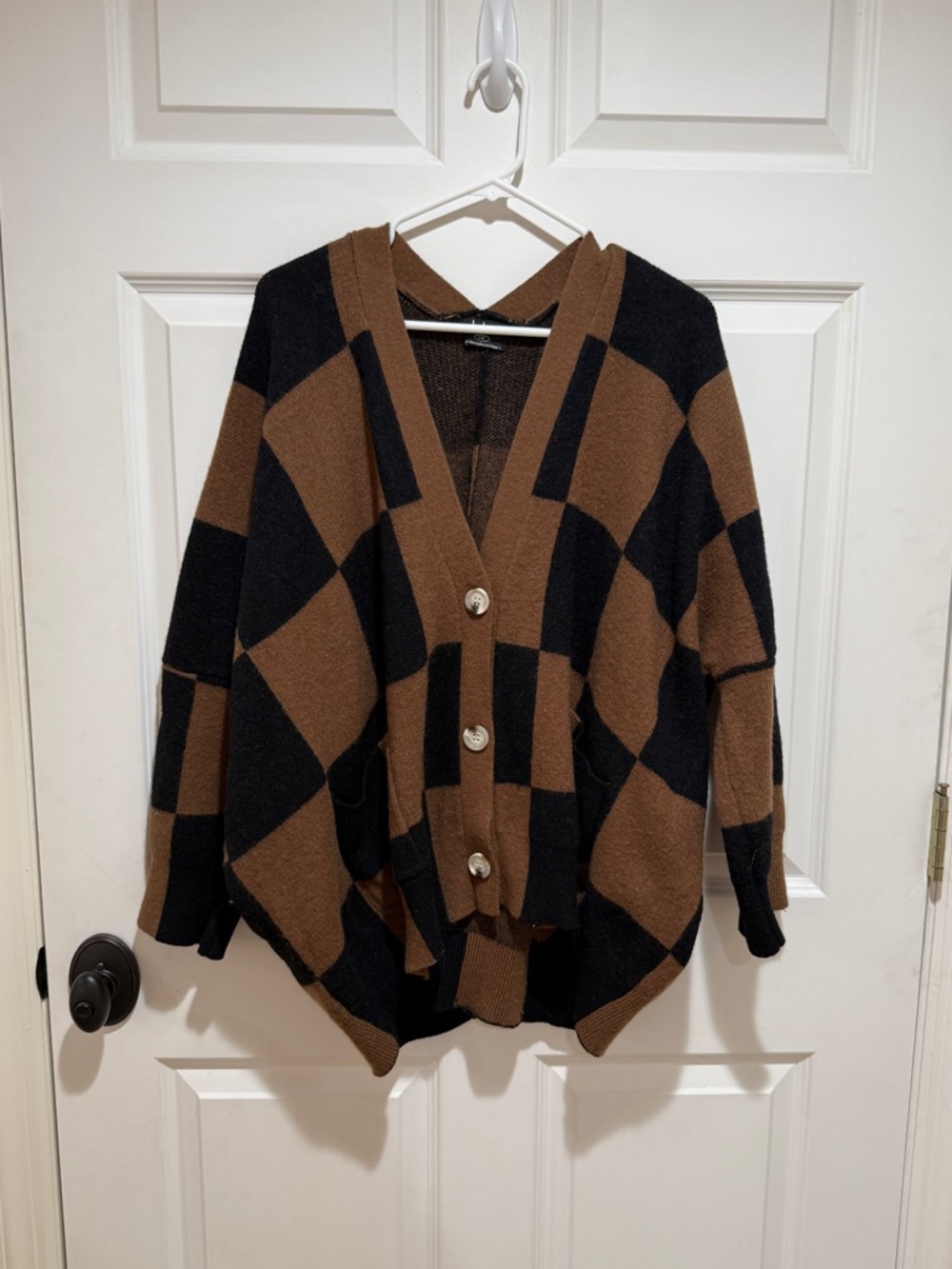 Dressed in LALA Black and Brown Checkered Button Cardigan